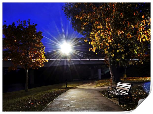 The Twlight Lampost and the Bench Print by leonard alexander