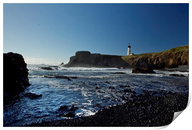 Yaquina Lighthouse and Beach, No 1 Print by Belinda Greb