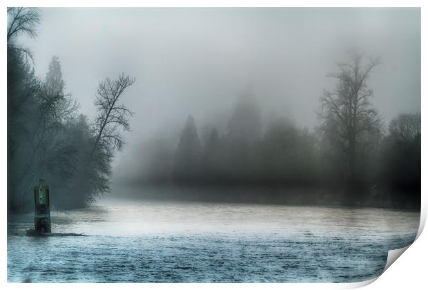 Remnant Of A Washed Out Bridge On A Foggy Afternoo Print by Belinda Greb