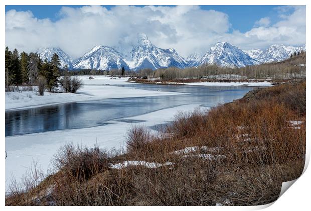 Grand Tetons from Oxbow Bend Print by Belinda Greb