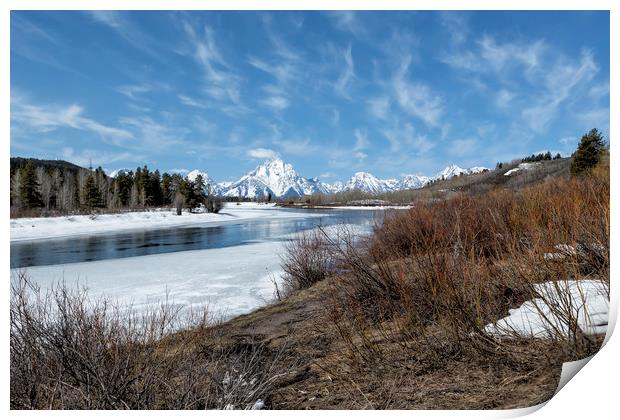 Grand Tetons from Oxbow Bend at a Distance Print by Belinda Greb