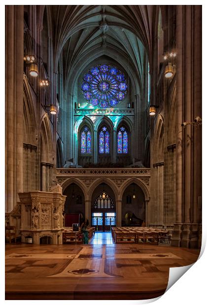 National Cathedral West Rose Stained Glass Window Print by Belinda Greb