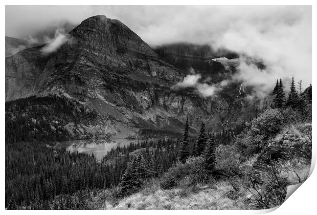 Grinnell Lake from the Trail No. 1 bw - Glacier NP Print by Belinda Greb