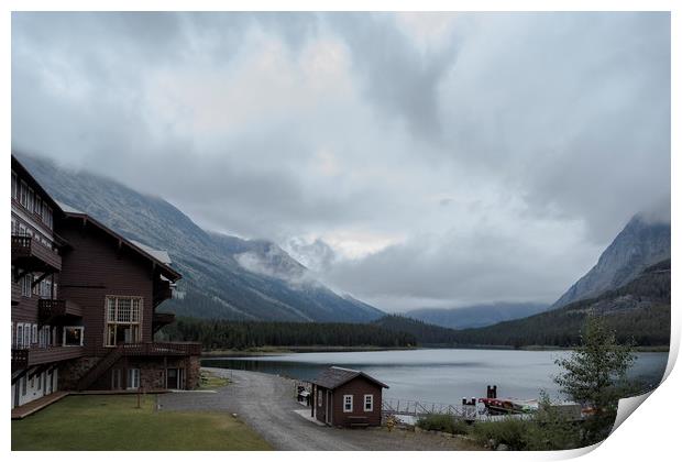The View from Many Glacier Hotel Print by Belinda Greb