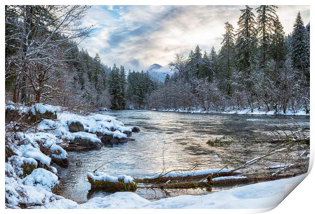 Morning on the McKenzie River Between Snowfalls Print by Belinda Greb