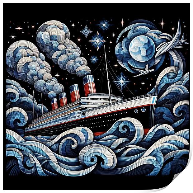 Vintage Ocean Cruise Liner Print by Scott Anderson