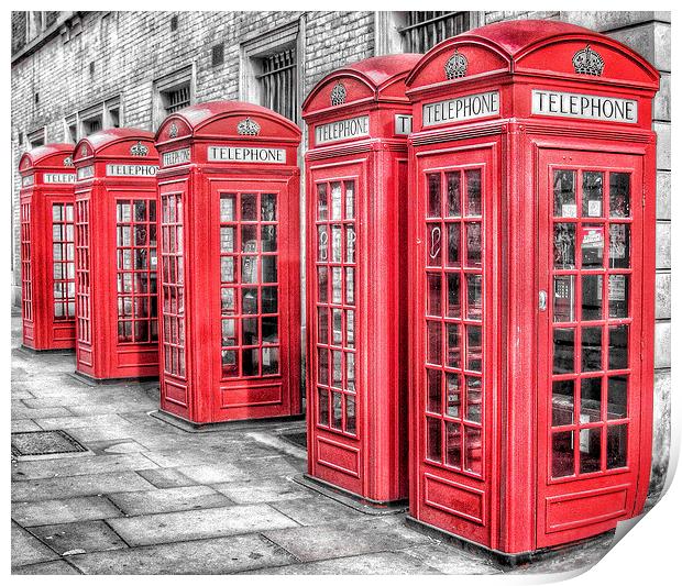 Red Phone Boxes in London Print by Scott Anderson