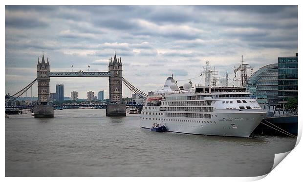 Cruise ship at Tower Bridge Print by Scott Anderson