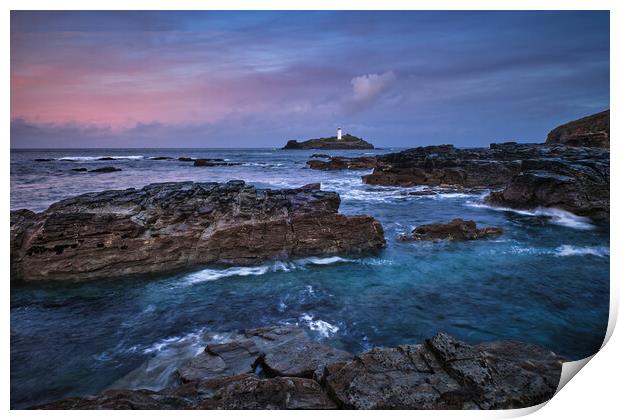 Sunrise at Godrevy Lighthouse, Cornwall Print by Dan Ward