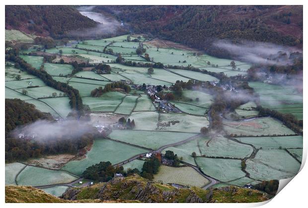 Early morning frost over Borrowdale, The Lake District Print by Dan Ward