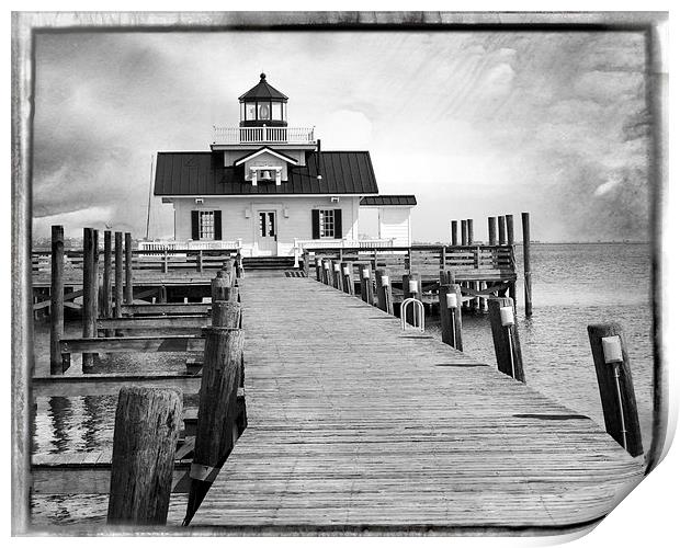 Black and White  Roanoke Lighthouse Print by Tom and Dawn Gari
