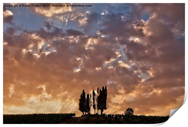 Sunset in Tuscany Print by David Preston