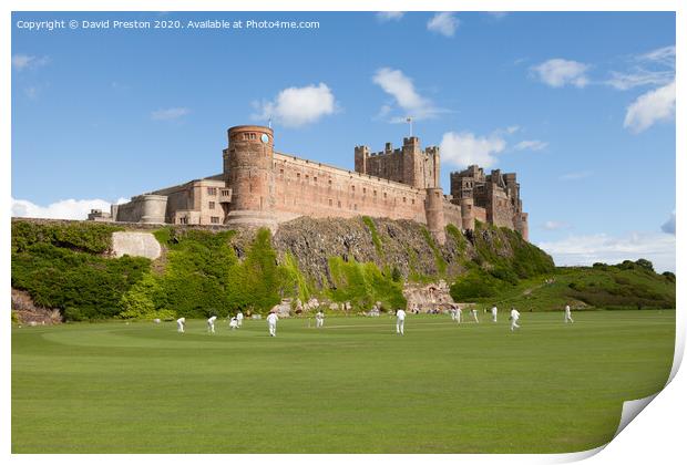 Cricket match at Bamburgh Castle Print by David Preston