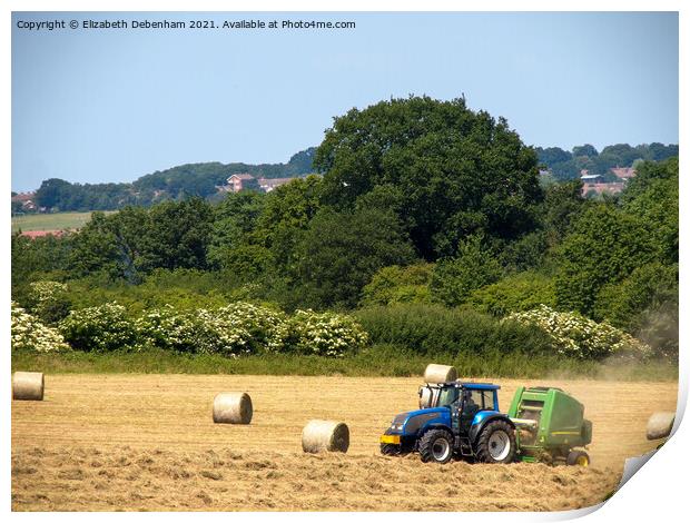 Tractor and Baler in Early Summer Print by Elizabeth Debenham