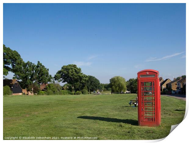 The Red Phone box; Sarratt village green Print by Elizabeth Debenham