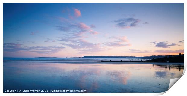 Evening reflections on Amroth beach Saundersfoot P Print by Chris Warren