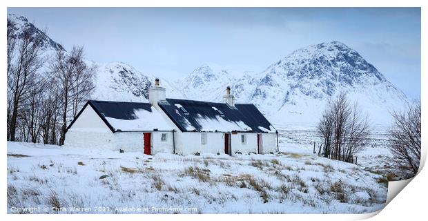 Black Rock Cottage Glencoe Scotland in winter snow Print by Chris Warren