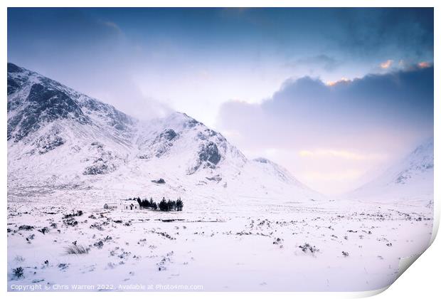    Glen Coe covered in snow Scotland Print by Chris Warren