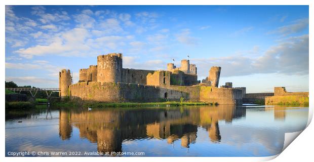 Caerphilly Castle with reflection  Print by Chris Warren