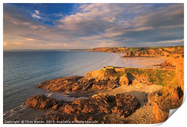 A golden evening at Little Haven Pembrokeshire Print by Chris Warren