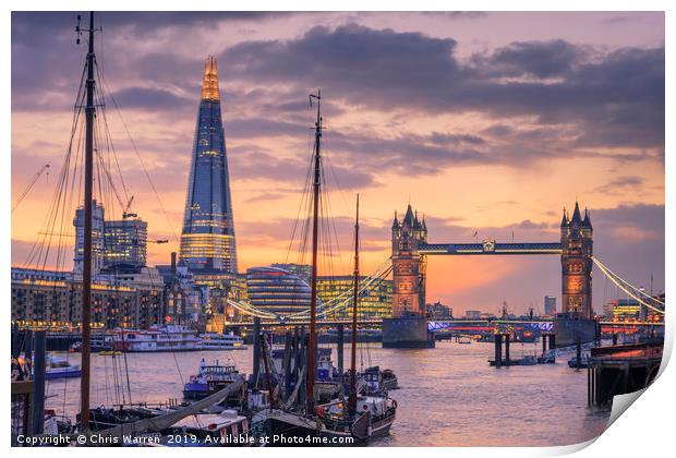 Tower Bridge and The Shard London twilight Print by Chris Warren