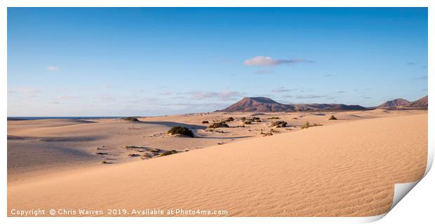 Sand Dunes Corralejo Fuerteventura evening light Print by Chris Warren