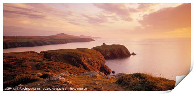 Abereiddy coastline Pembrokeshire at sunset Print by Chris Warren