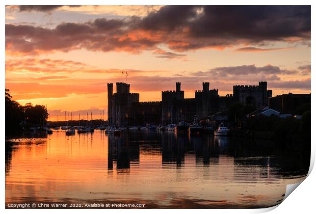Caernarfon Castle at Sunset Print by Chris Warren