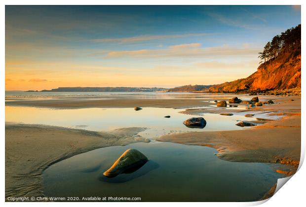 Amroth beach looking towards Saundersfoot Pembroke Print by Chris Warren