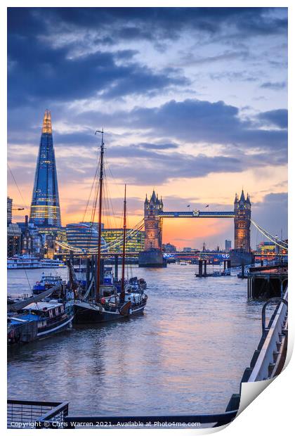 Tower Bridge and The Shard River at twilight Print by Chris Warren