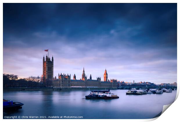 Houses of Parliament London in the evening light Print by Chris Warren
