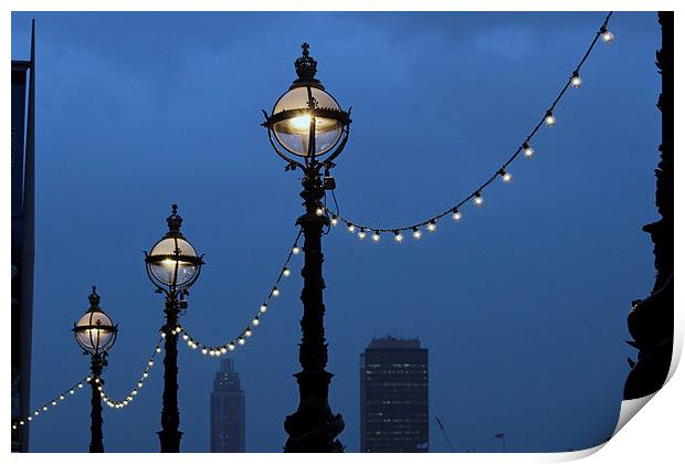London Thames Embankment Lights Print by Elaine Davis