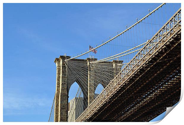 Brooklyn Bridge New York, shot from underneath Print by Maria Carter