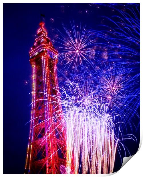 Blackpool Tower Fireworks  Print by Victor Burnside