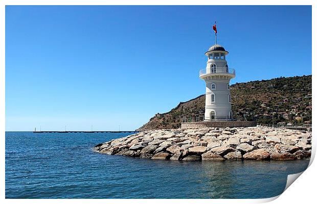 Antalya harbour lighthouse, Turkey Print by Robert Cane