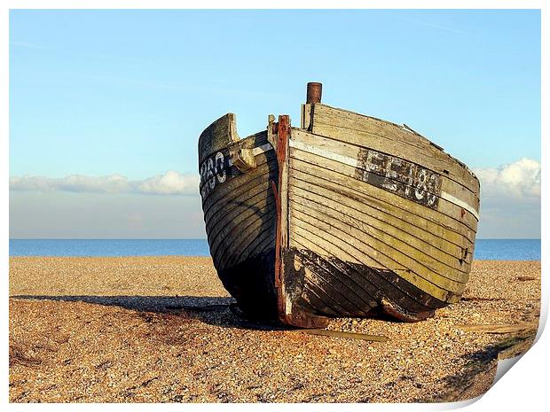 Greatstone Beach, Old Fishing Boat Print by Robert Cane