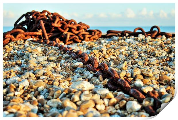 Greatstone Beach, Rusty Chain Print by Robert Cane