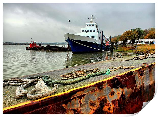 Hoo Marina, Kent, Boat Docked Print by Robert Cane