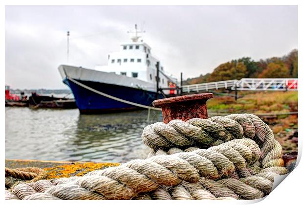 Hoo Marina, Kent, Mooring Rope Print by Robert Cane