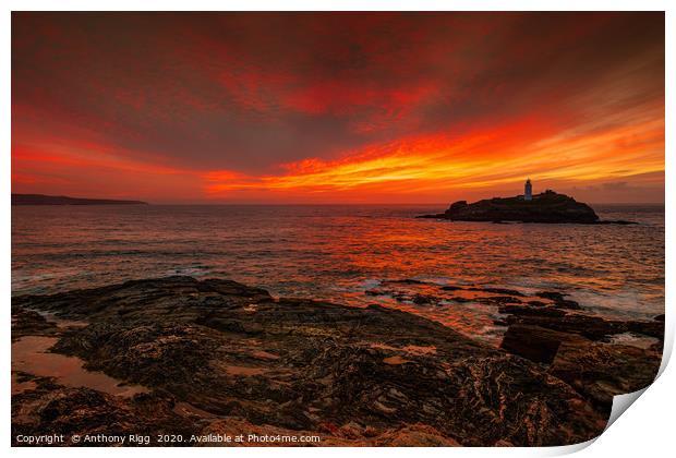 Godrevy Lighthouse Print by Anthony Rigg