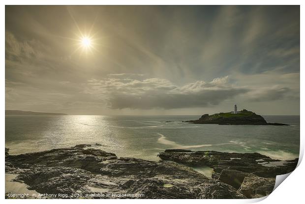 Godrevy Lighthouse St Ive's  Print by Anthony Rigg