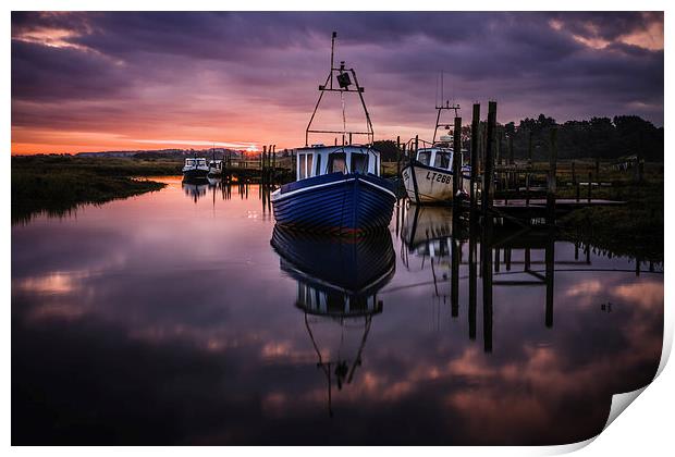 Thornham boats at dawn Print by Tristan Morphew