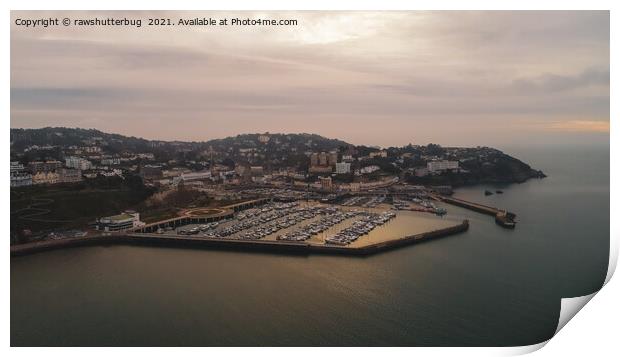 Sunrise Aerial View Of Torquay Harbour Print by rawshutterbug 
