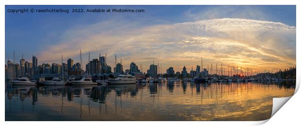 Vancouver Skyline - Yacht Harbour at Sunset Panora Print by rawshutterbug 