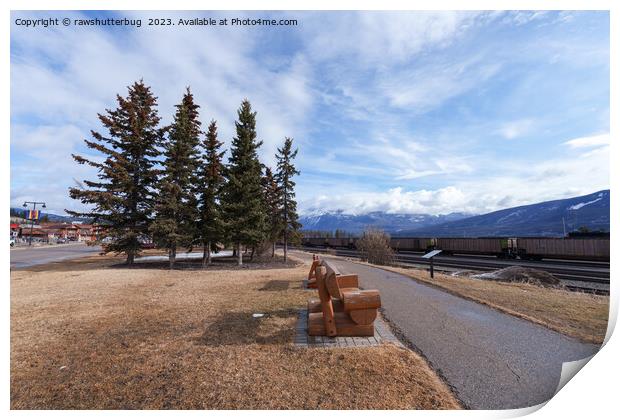 Jasper Alberta View Of Trains And Snowy capped Mou Print by rawshutterbug 