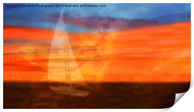 Fiery Sunset Sail Print by rawshutterbug 