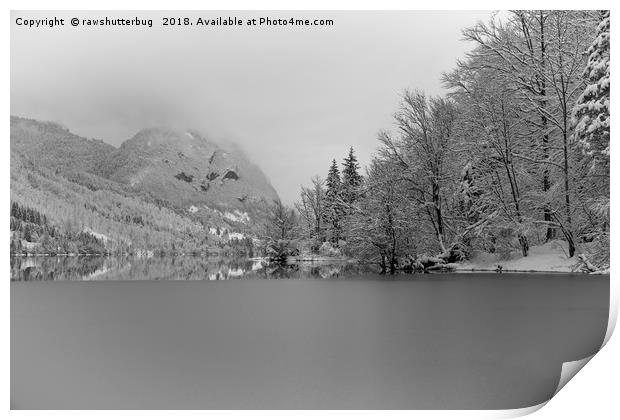 Partly Frozen Lake Bohinj Mono Print by rawshutterbug 