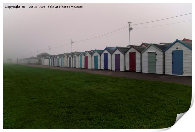 Beach Huts On A Foggy Morning Print by rawshutterbug 