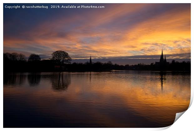 Sunset At Lichfield Cathedral Print by rawshutterbug 