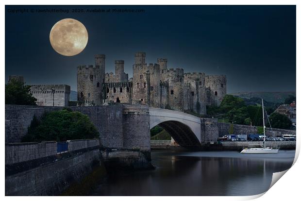 Conwy Castle At Moon Light Print by rawshutterbug 